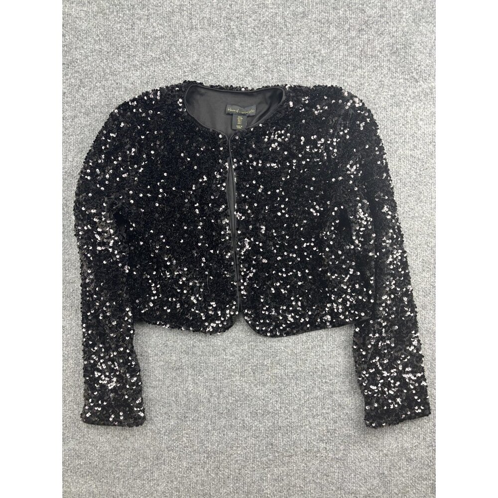 House Of Harlow 1960‎ Jacket Womens Small Black Sequin Cropped Party Blazer
